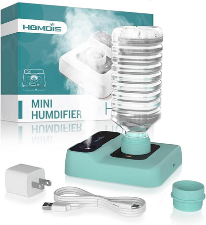Travel Humidifier, Portable Small Humidifier for Plants, Bedroom, Office, Hotel or Car, Battery Operated Mini Cool Mist Humidifiers, Quiet 23dB, Auto-off, Night Light & BPA-Free, Green