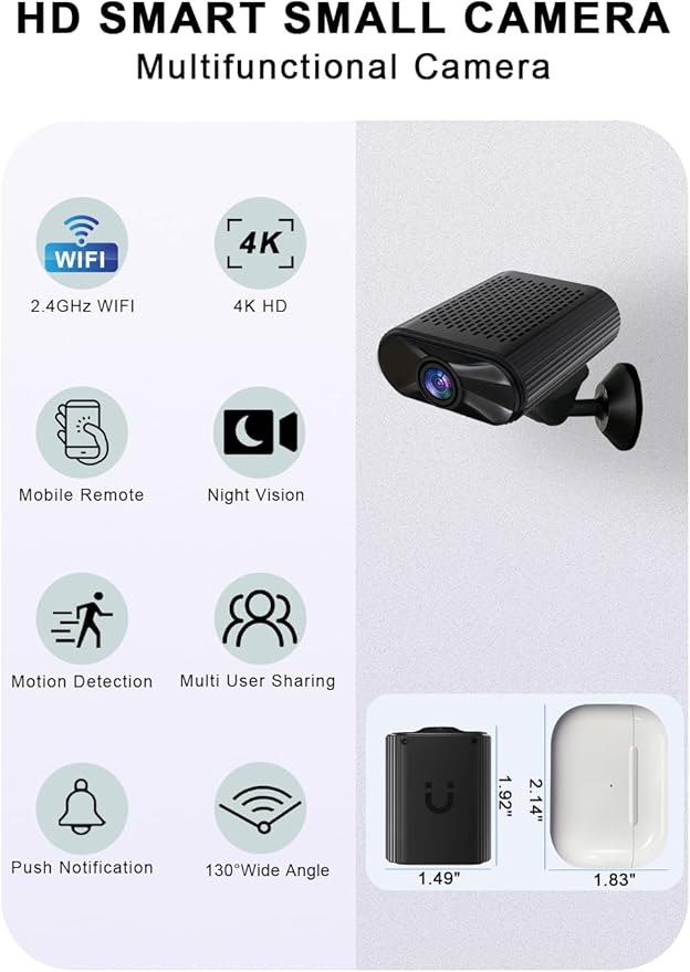 Mini Camera - 4K HD Wireless Small Camera - Tiny Indoor Security Cameras with Night Vision & Motion Detection, APP Control Nanny Cam for Home, Office, Baby, Pet, Miniguard Cam ( 2.4G & 5GHz WiFi )
