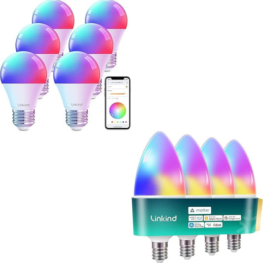 Linkind A19+B11 Smart Light Bulbs, Smart Bulb that Compatible with Alexa & Google Home, LED Light Color Changing