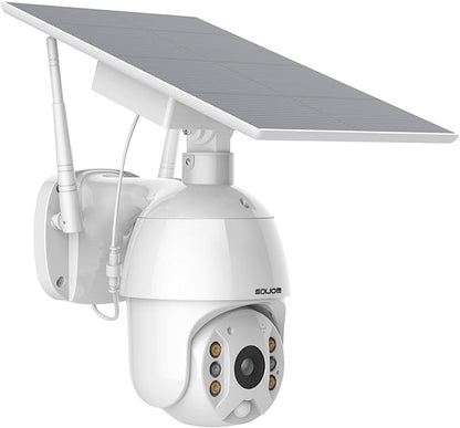 SOLIOM Solar Powered Security Camera Outdoor Wireless, 360 Pan Tilt WiFi Camera with Color Night Vision, PIR Human Detection, 2-Way Talk, Cloud Storage, No Monthly Fee, Compatible with Alexa
