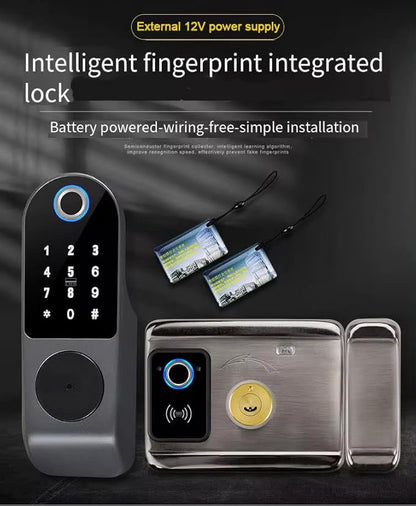 Generic Courtyard iron door lock home electronics fingerprint door lock smart door rim lock, Black
