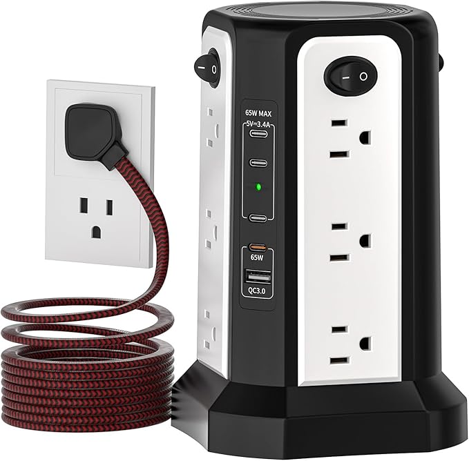 PD65W USB C Fast Desktop Charging Station, PASSUS Surge Protector Power Strip with 12 AC Outlets|4 USB C|1 USB A, 10FT Extension Cord with Overload Protection for Home Office Dorm