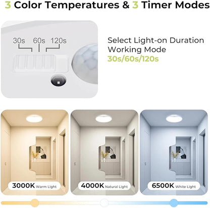 hepside Motion Sensor Ceiling Light Wired, 3000K/4000K/6500K LED Flush Mount Ceiling Light Fixture, 8.7Inch 18W Motion Sensor Light with Timer for Closet Stair Porch Hallway Pantry,White