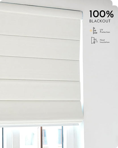 Graywind Smart Roman Shades Compatible with Alexa Google WiFi Hardwired Automatic Blinds with Remote Blackout Plain Fold Soft Roman Window Shades for Windows Doors, Custom Size (Matelasse White)