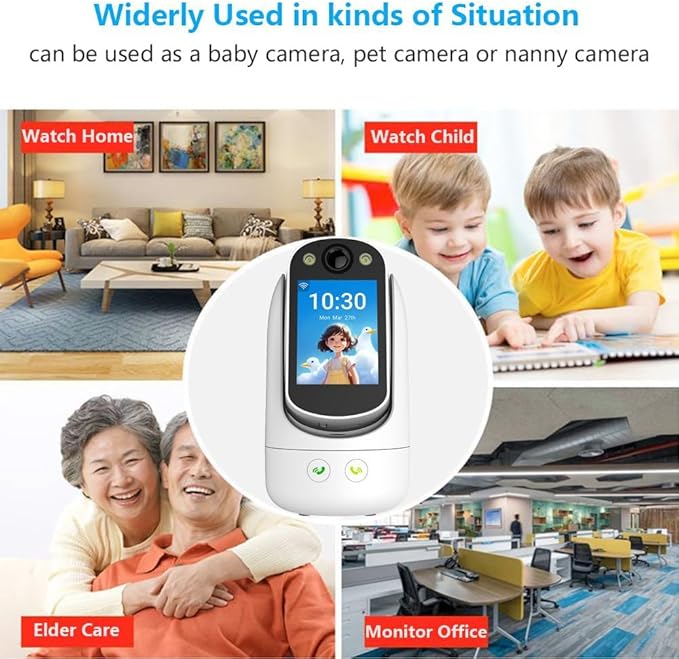 Video Call Security Camera Indoor, Nanny Camera Baby Camera Pet Camera,2-Way Video Call,2-Way Audio, 360°Pan/Tilt WiFi Camera for Home Security, Motion Tracking, 1080P 2.8 inch HD Screen,Night Vision