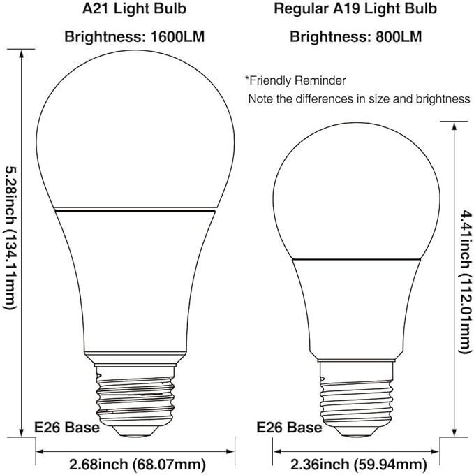 TORCHSTAR 100W Equivalent 15.5W Dimmable LED A21 Bulb, 1600Lm, 2700K Soft White, E26 Medium Base, Omnidirectional, Pack of 4