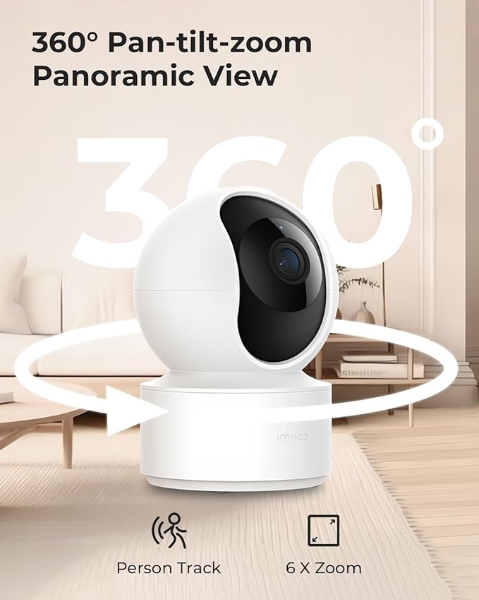 IMILAB 2.5K Indoor Camera, Room Camera for Bedroom, Dog/Pet/Baby/Nanny Cam with Xiaomi Home App, 360° Pan & Tilt Home Security Cam, Night Vision, Two Way Audio, 2.4GHz WiFi, No Subscription (C21)