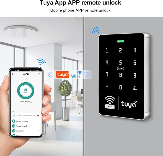 LIBO Tuya Smart Access Control Keypad with 10 IC Key Fobs | IP68 Weatherproof Keypad, 1000 Users, RFID IC Card & PIN Code, ABS Housing, for Home, Office, Business