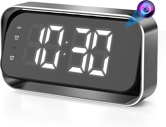 4K FHD Security Mini Camera Alarm Clock, 2.4G&5G WiFi Nanny Cam with Night Vision and Motion Detection Alert, Wide Angle Surveillance Camera for Pet Baby Monitoring, APP Remote Control by Mobile Phone