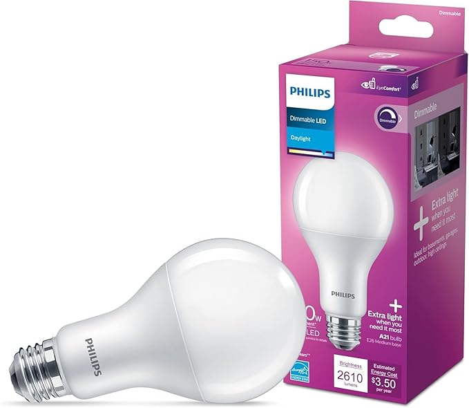 PHILIPS LED 150W A21 4-PacK Daylight (5000K) 2610 Lumen (29W = 150W) Dimmable Frosted Flicker-Free Light Bulbs