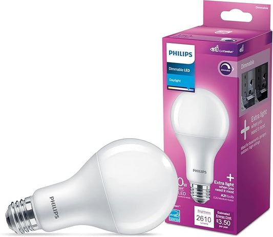 PHILIPS LED 150W A21 4-PacK Daylight (5000K) 2610 Lumen (29W = 150W) Dimmable Frosted Flicker-Free Light Bulbs