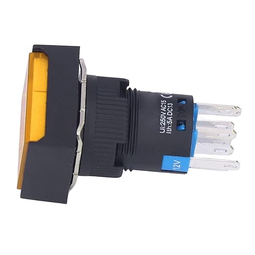 25Pcs Micro Squares Push Button Switch 16mm 12V Self Locking with Light ABS Brass for Automation Equipment DIY Electrical Installation (Yellow)