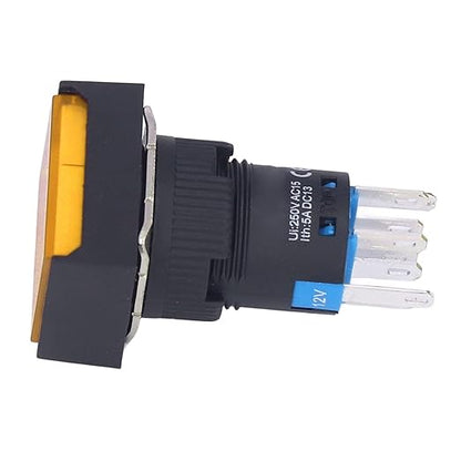 25Pcs Micro Squares Push Button Switch 16mm 12V Self Locking with Light ABS Brass for Automation Equipment DIY Electrical Installation (Yellow)