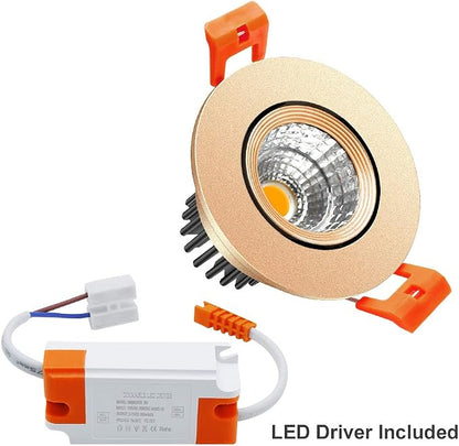LightingWill 2inch LED Dimmable Downlight, 3W COB Recessed Ceiling Light, Ultra Warm White 2700K, CRI80, 25W Halogen Bulbs Equivalent, Gold (4 Pack)