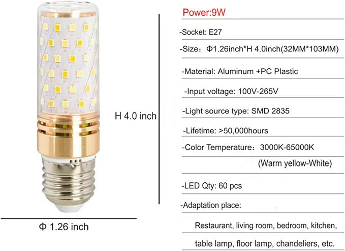 9W E27 Smart LED Corn Light Bulbs with 2.4GHz Wireless 3-Zone Remote Control - Dimmable Color Temperature (Warm White to White) and Brightness,Pack of 2 (2 Bulb+1 Remote)