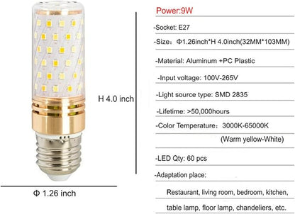 9W E27 Smart LED Corn Light Bulbs with 2.4GHz Wireless 3-Zone Remote Control - Dimmable Color Temperature (Warm White to White) and Brightness,Pack of 2 (2 Bulb+1 Remote)