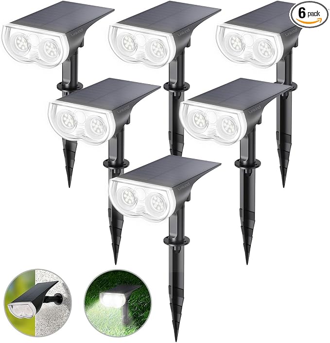 Linkind Solar Lights Outdoor Waterproof Landscape Spotlight Daylight 6 Pack | Starray, 3 Lighting Modes, 6500K, Dusk to Dawn, Auto On Off for Landscape Garden Yard Tree Flag Pathway Patio House Sign