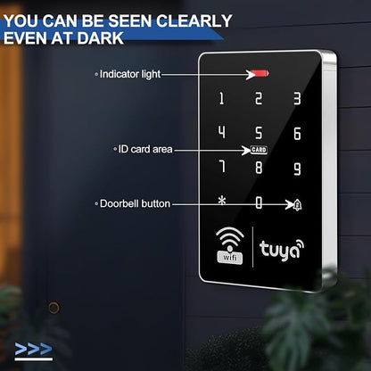 Tuya Access Control Kit with 400lbs Magnetic Lock | Complete kit incl keypad,400lbs lock, exit button, 36W PSU, IP68, 1000 users, IC/ID, 10 blue cards