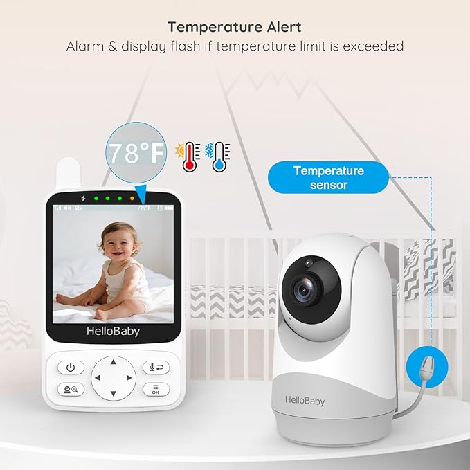 HelloBaby Baby Monitor with 2 Cameras Remote PTZ,4" IPS Screen,29H Battery,1000ft Range,No WiFi Secure Connection, Night Vision, VOX Audio & 8 Lullabies for Newborns, Nurseries & Travel