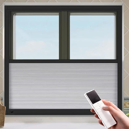 LEXEN Smart Bottom Up Honeycomb Shades WiFi Enabled Motorized Cellular Blinds Works with Alexa/Google Home Easy Install Blackout Honeycomb Blinds with Aluminum Frame Customize Size-White(Black Frame)