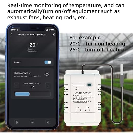 Tuya WiFi 16A Temp Controller Energy Monitor 85-250V Smart Switch