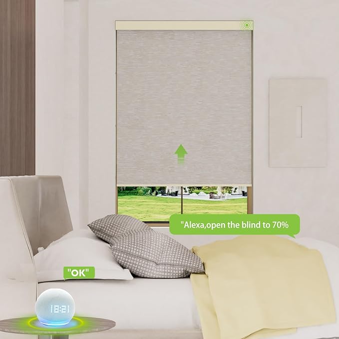 Motorized Blinds with Remote，100% Blackout Smart Blinds Motorized Roller Shades Compatible with Alexa Automatic Blinds for Windows Electric Window Blinds Customized Size Luminous Glow
