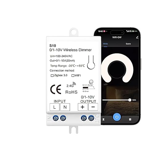 Tuya/Smart Life APP 0/1-10V WiFi Smart Dimming | Home Automation | Compatible with Alexa & Google Home | iOS Android App | No Hub Required (WiFi 0-10V Dimmer)