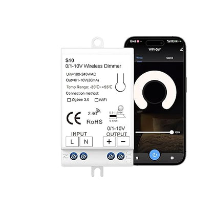 Tuya/Smart Life APP 0/1-10V WiFi Smart Dimming | Home Automation | Compatible with Alexa & Google Home | iOS Android App | No Hub Required (WiFi 0-10V Dimmer)