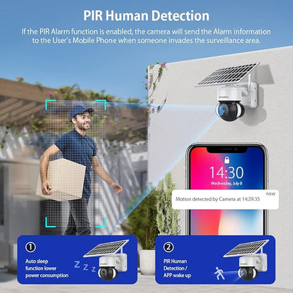Tuya Smart Solar Security Camera Wireless Outdoor, WiFi 2.4GHz Camera No Wiring Needed, 12000mAh Battery & 6W Solar Panel, 3MP HD, Color Night Vision, PIR Motion Detection, Two-Way Audio, IP66