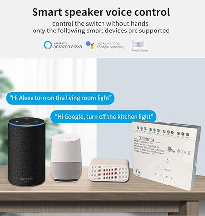 EWeLink 4CH Smart WiFi 85-250V Switch Controller, APP Remote Control, Bluetooth RF Remote Control, Point/Self-Locking/Interlocking, Compatible with Alexa