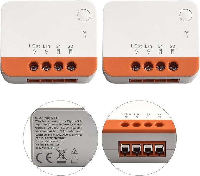for Zigbee 3.0 Two-Way Relay Smart Switch Module No Neutral Wire Required APP and Voice Control for ZBMINI-L2 for Stair Lights and Scene Automation Supports External Rocker (2PCS)