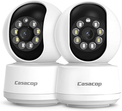 2PCS Smart Security Camera - 2K Home Security Camera, Pan & Tilt 2.4Ghz Indoor, with Person, Vehicle, Animal Detection, Phone App 2-Way Audio, Compatible with Alexa and Google Assistant
