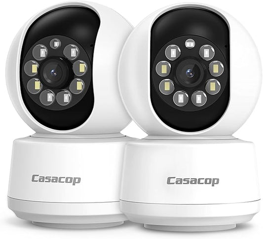 2PCS Smart Security Camera - 2K Home Security Camera, Pan & Tilt 2.4Ghz Indoor, with Person, Vehicle, Animal Detection, Phone App 2-Way Audio, Compatible with Alexa and Google Assistant