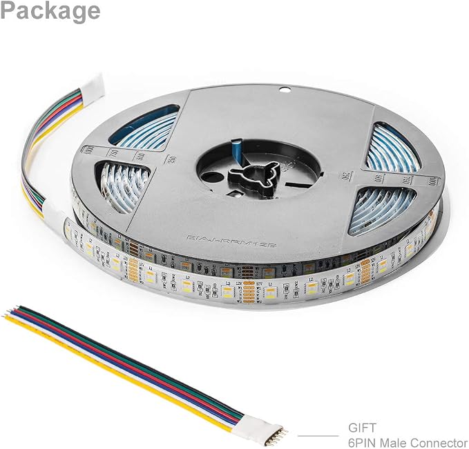 BTF-LIGHTING RGBCCT LED Strip UL Listed 16.4ft 60LED/m 300LED DC12V IP65 | White LED Tape 12mm wide 5 Colors in 1 RGB+Dimmable Tunable Color Temperature 2700K-6500K for Decor(No Adapter or Controller)