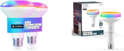 Linkind Matter Smart Light Bulb BR30 2 Pack & Matter BR30 Smart Light Bulbs with Retractable Design 1 Pack