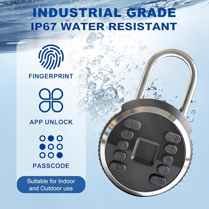Fingerprint Padlock, Biometric Smart Lock Keyless IP67 Water-Resistant Gym Locker Lock, Rechargeable Fingerprint Lock for Gym, Fence, Storage, Outdoor and Indoor Security