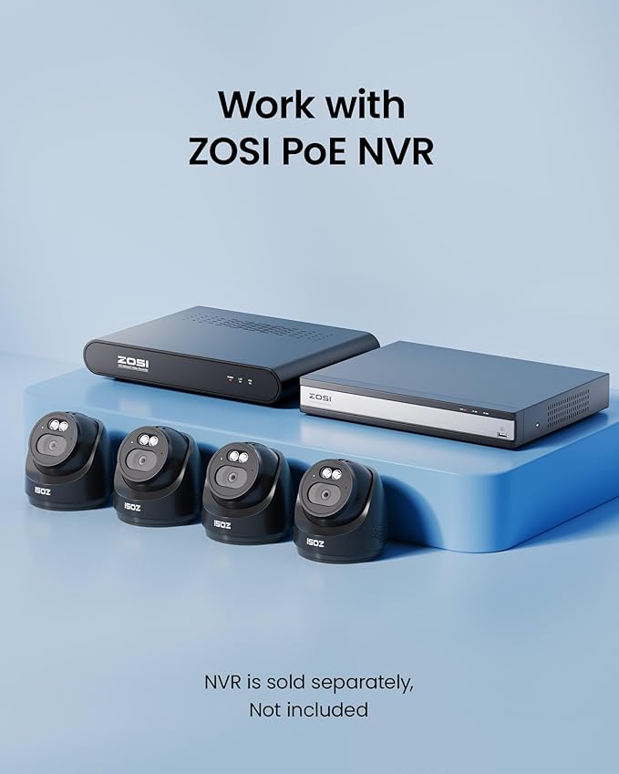 ZOSI C220 4MP 2.5K QHD Add-On PoE IP Camera Outdoor, 1440p Surveillance Outdoor Camera for PoE Security System, 100ft IR Night Vision, AI Human Detection, Two-Way Audio, Only Work with Our NVR