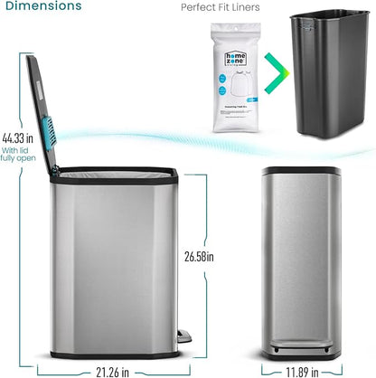 Home Zone Living 13 Gallon Slim Kitchen Trash Can with CleanAura Odor Control, Stainless Steel, Silver, 50 Liters