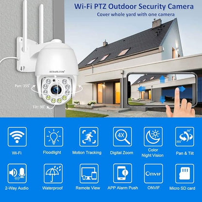 HOSAFE.COM Cameras for Home Security Outdoor WiFi, Plug-in 24/7 Video Surveillance System, Spotlight Color Night Vision, Human Motion Detection, PTZ Auto Tracking, Two Way Talk, Waterproof