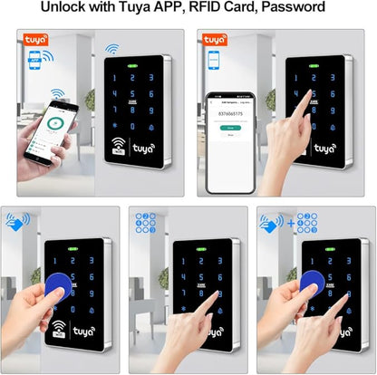 Wifi Tuya Smart Access Control System Kit RFID Access Controller IP68 Waterproof 125KHz 13.56MHz Reader + Electric Drop Bolt Lock, Phone APP Password Unlock