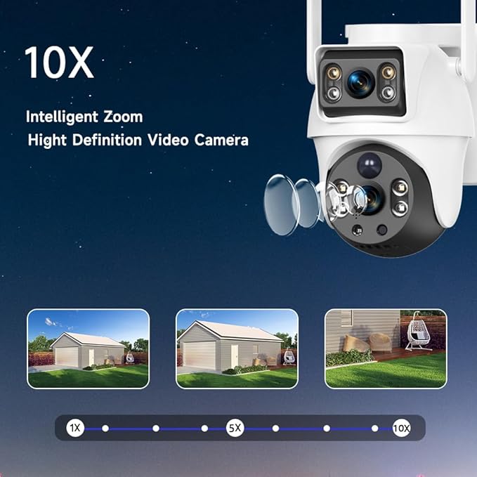 XIAOVV WiFi Security Camera, 4K Solar Dual-Eye Outdoor Wireless 360° PTZ WiFi Camera with Dual-Lens, Cloud Storage, SD Card Support up to 128GB, White, Wall Mount