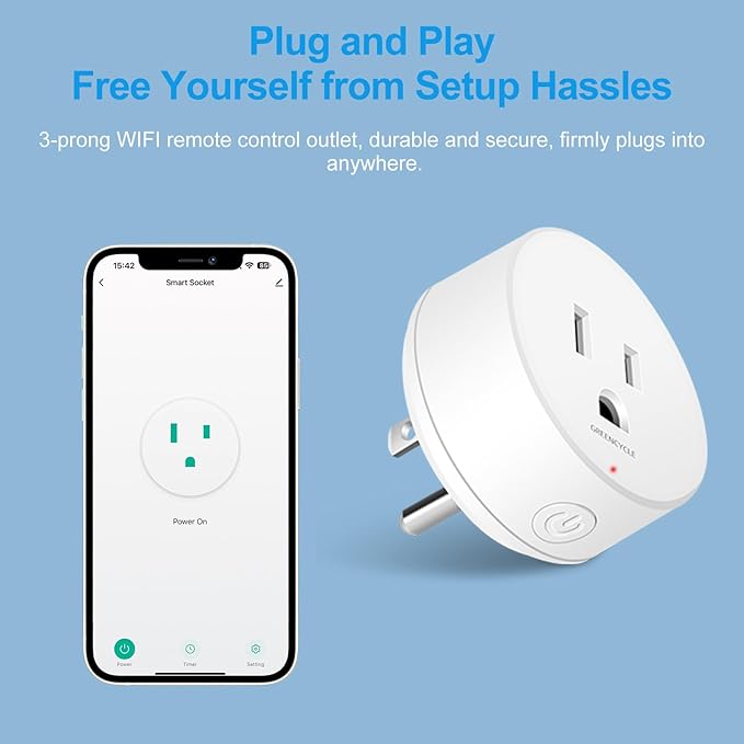 Greencycle Smart Wireless Remote Control Outlet Plug,WiFi Outlets for Household,On Off Smart Outlets Switch Compatible with Tuya,Alexa and Google Assistant,Timer Outlet,No Wiring,White,2SW+1Outlet