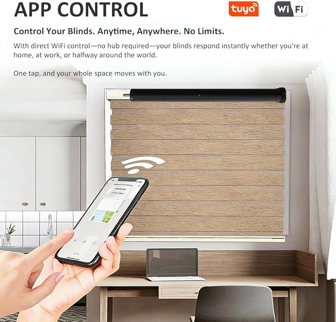 Tuya WiFi Smart Roller Shade Motor, Wired Electric Blind Retrofit Kit, No Hub Needed, Compatible with Alexa/Google Home, High Torque, Remote Included, 110V (10 N.m for Φ40mm (1.57") Octagonal Tube)