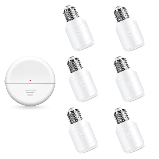 NineLeaf Wireless Radar Motion Sensor 500W Light Bulb Socket,No Wiring | 1 Radar+6 Bulb Bases, E26 E27 Bulb Base,Programmable, for Closet,Stair,Garage, Lamps,Pull Chain Light Fixture,Pull String