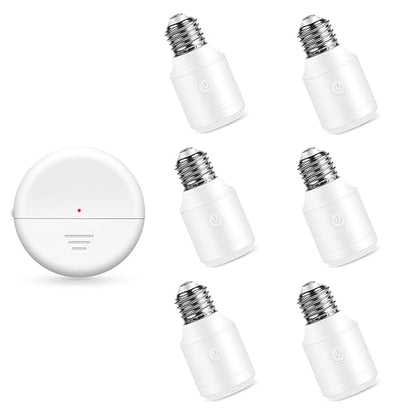 NineLeaf Wireless Radar Motion Sensor 500W Light Bulb Socket,No Wiring | 1 Radar+6 Bulb Bases, E26 E27 Bulb Base,Programmable, for Closet,Stair,Garage, Lamps,Pull Chain Light Fixture,Pull String