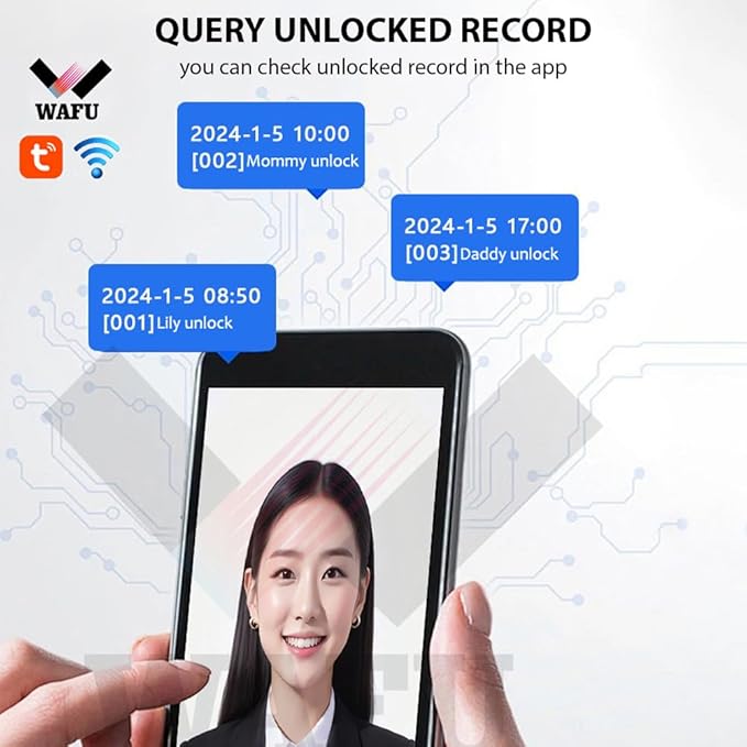 Smart Lock with 120° Wide-Angle Camera and Smart Doorbell Keyless Entry Door Lock Handle Aluminum Alloy Biometric Door Lock TY App Remote Operation WiFi for 35-60mm Office Home Bedroom Door