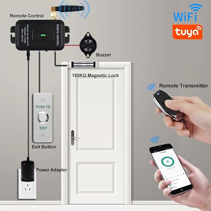 YiToo WiFi Tuya Access Control 180kg/350lbs Electric Magnetic Door Lock Kit System Gate Remote Control Smartphone APP Control