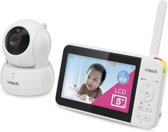 VTech VM924 5" Pan Tilt Zoom Video Baby Monitor – No WiFi, 17 Hour Battery, 1000ft Range, Night Vision, Lullabies, Temperature Sensor & 2-Way Talk – Ideal for New Parents