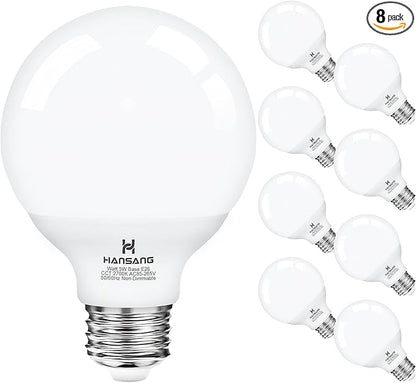G25 Vanity Light Bulb 2700K Warm White 8 Pack, LED Globe Light Bulbs for Bathroom Vanity Mirror,E26 Medium Screw Base,5W 60W Incandescent Equivalent,500 Lumen,Non-dimmable