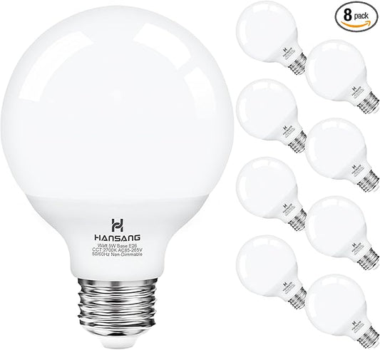 G25 Vanity Light Bulb 2700K Warm White 8 Pack, LED Globe Light Bulbs for Bathroom Vanity Mirror,E26 Medium Screw Base,5W 60W Incandescent Equivalent,500 Lumen,Non-dimmable